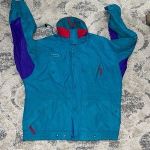 Exclusive Vintage Columbia  Hidden Hood Cowl Neck Muticolor Jacket